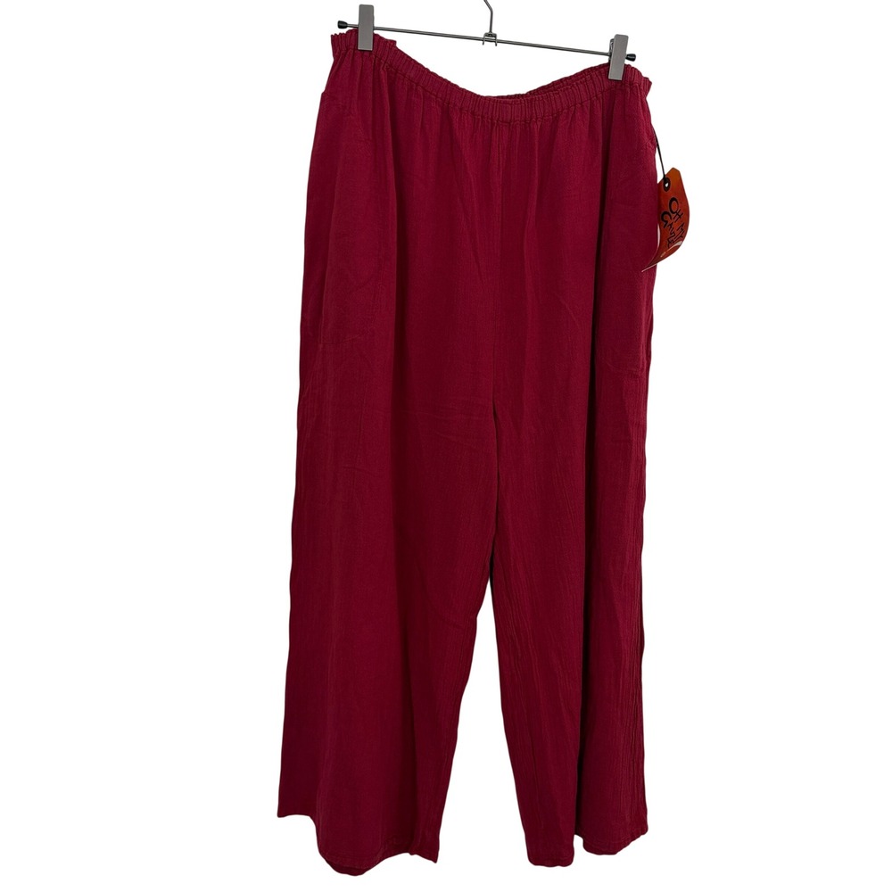 Oh My Gauze Pants Womens O/S Garnet Red Max Cotton Wide Leg Elastic Waist NWT